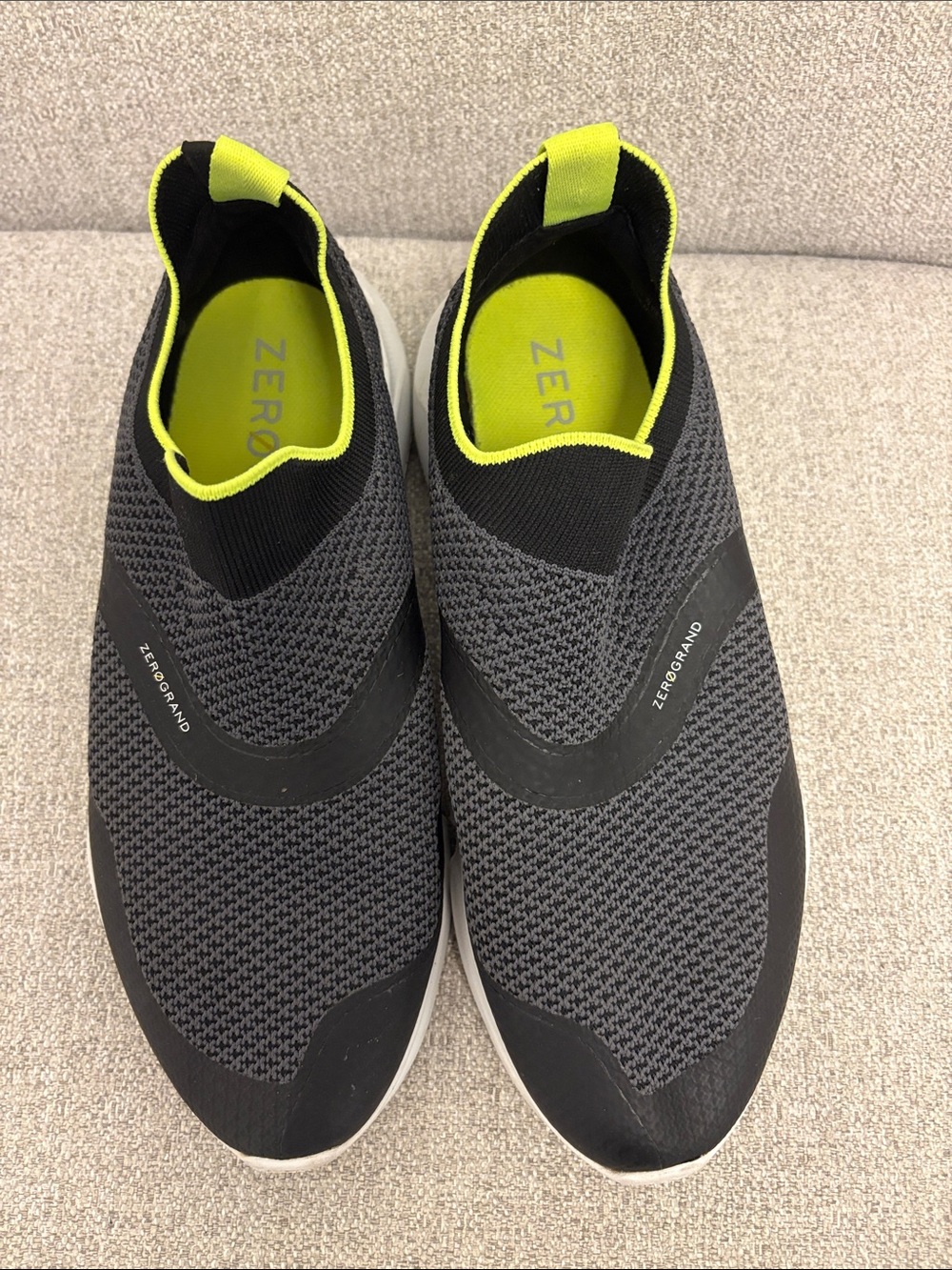 Cole Haan Gray Knit Slip-On Sneakers with Neon Yellow/Lime Accents
